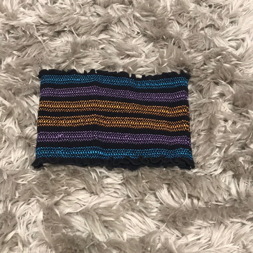 Black bandeau tube top with colorful stripes